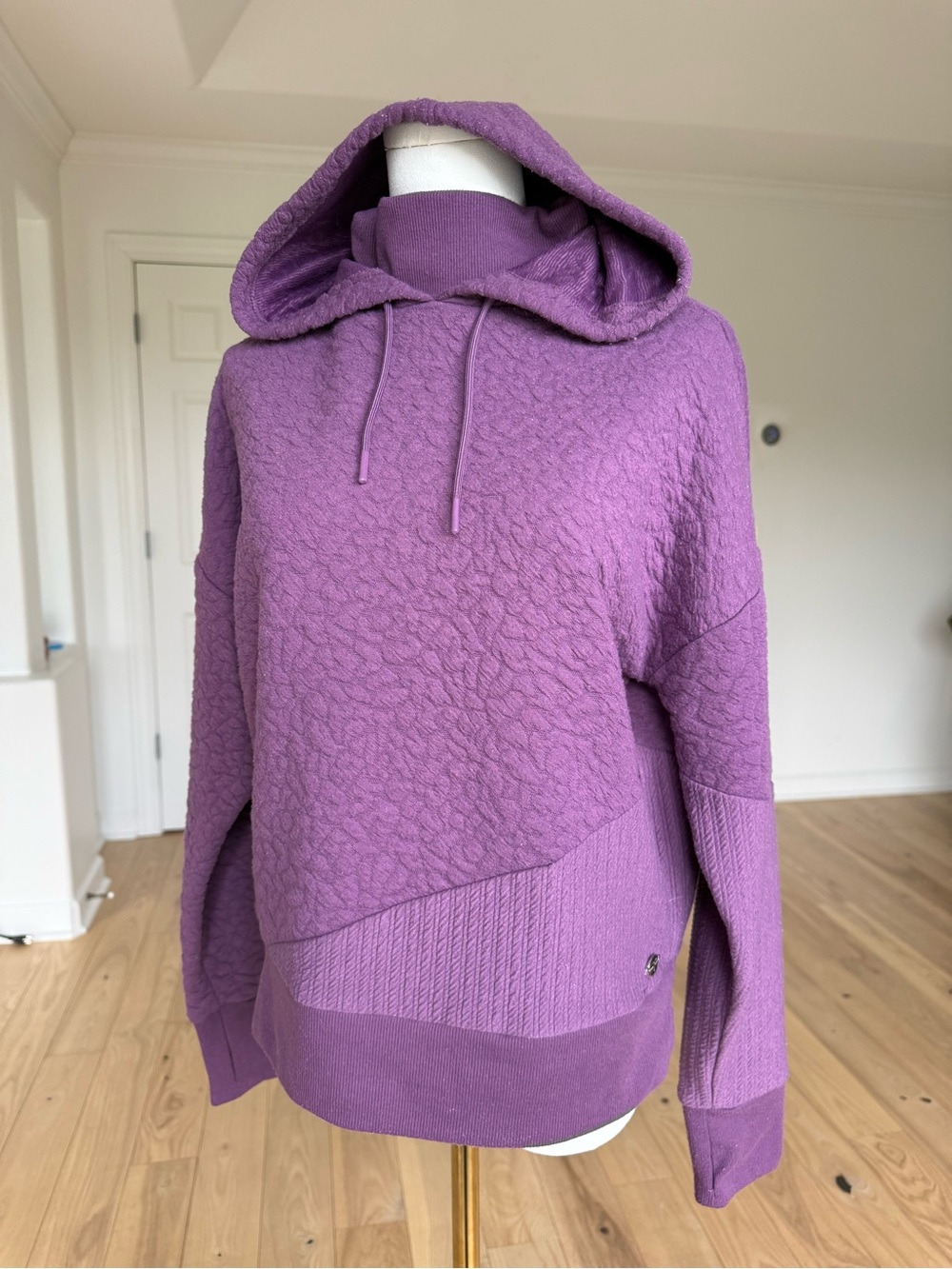 Tahari Lavender Textured Hooded Turtleneck Sweater